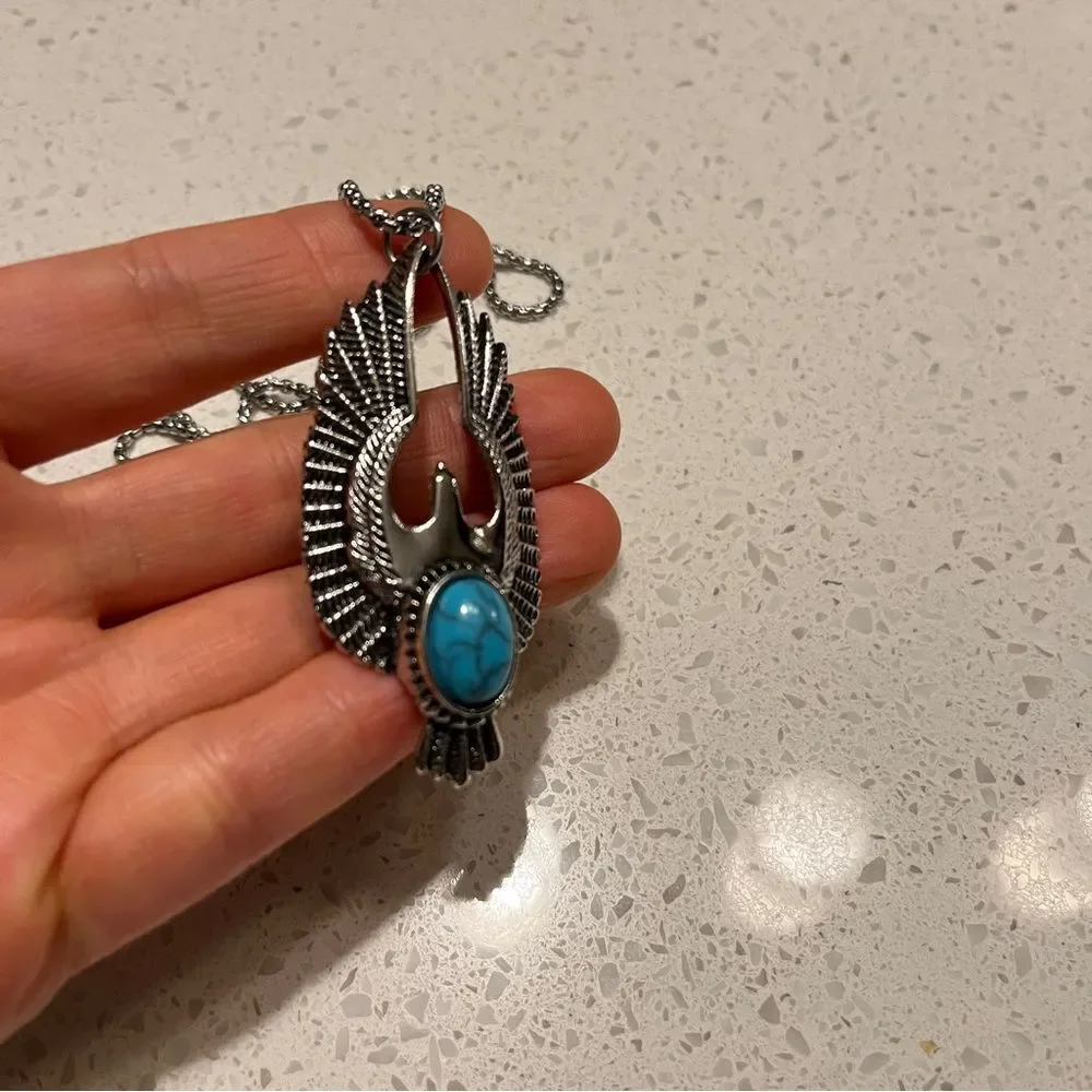Faux Turquoise Eagle Pendant Necklace Accessory For Men‎